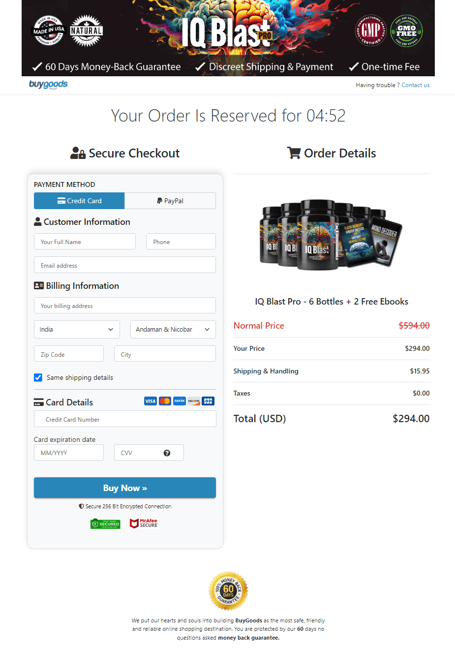 IQ Blast Pro Secure Order Form